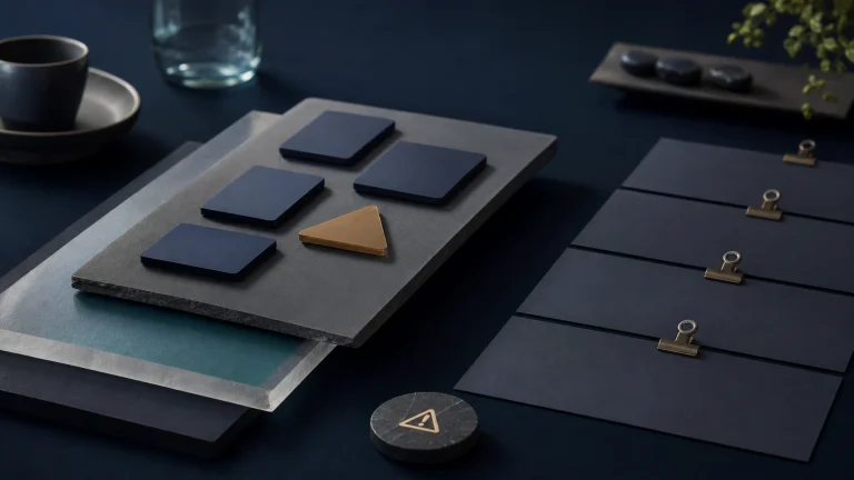 Abstract decision tiles, evidence layers, caveat marker, and action cards for executive intent-data governance.