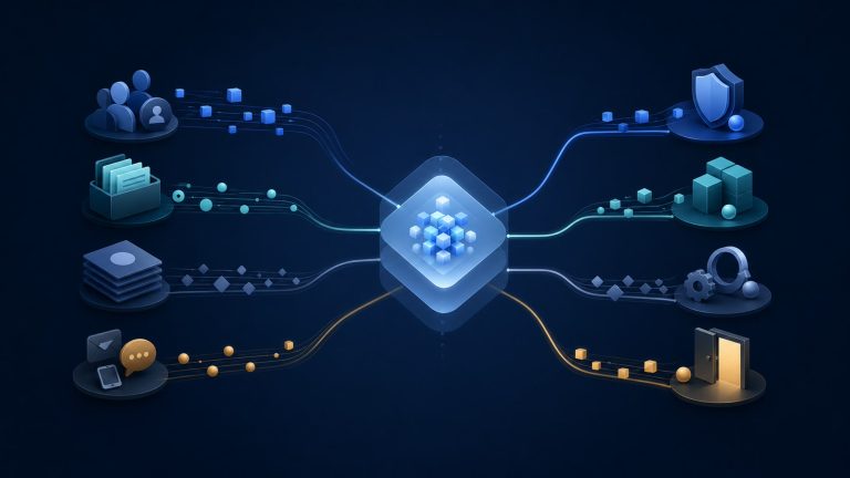 Abstract illustration of Intent service churn prevention as a governed intent-data workflow