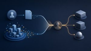 Abstract illustration of MQL versus intent-qualified account as a governed intent-data workflow
