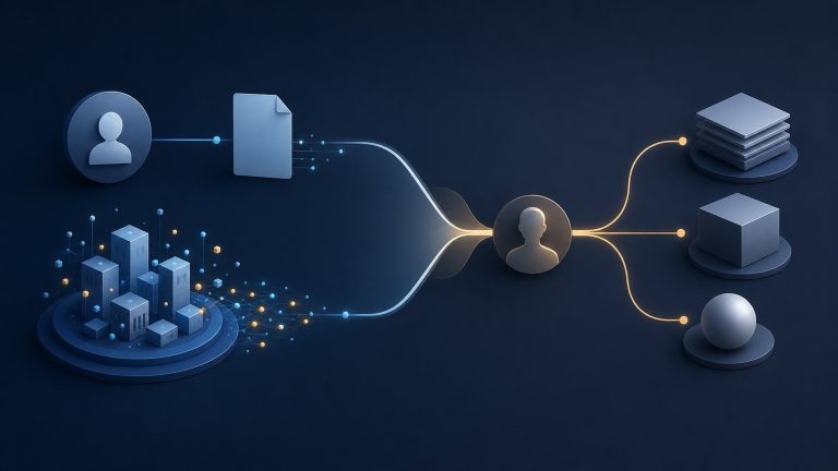 Abstract illustration of MQL versus intent-qualified account as a governed intent-data workflow
