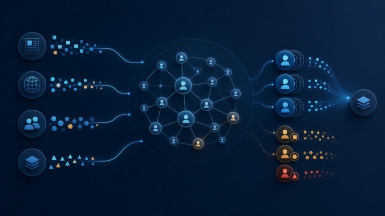 Abstract editorial illustration for How to Deduplicate Buyer Intent Signals Across Multiple Data Sources