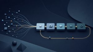 Abstract intent signals moving through a five-stage operating strategy and feedback loop