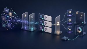 Abstract intent evidence becoming verified profiles, human-approved outreach, and opportunity reporting