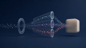 Abstract signal particles passing an eligibility gate into three activation lanes