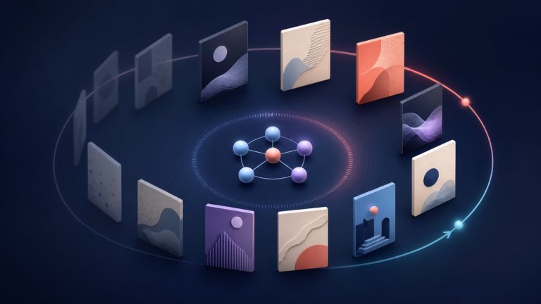 Abstract sequence of varied ad concepts rotating through a small B2B audience