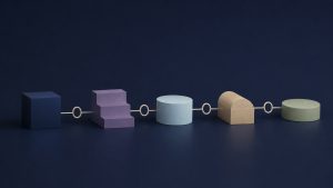Five abstract training stages separated by approval and quality rings