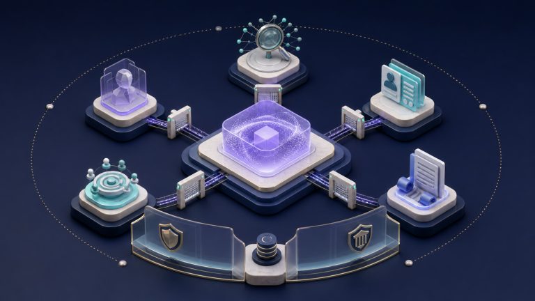 Abstract core buyer-intent service connected to optional evidence-gated modules