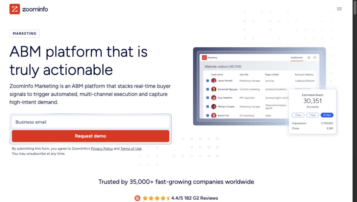 ZoomInfo Marketing official product-page hero screenshot
