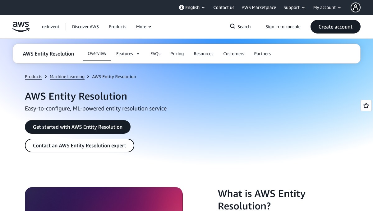 AWS Entity Resolution product-page hero