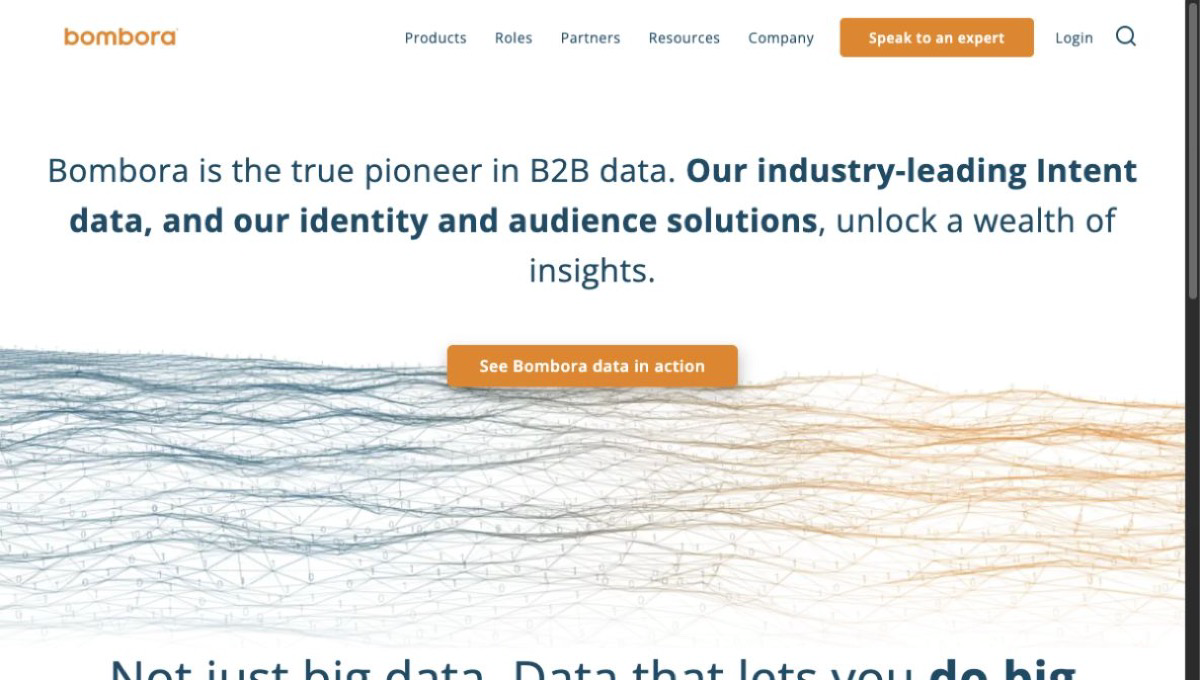 Bombora homepage hero. Brand names and site imagery belong to their respective owners.