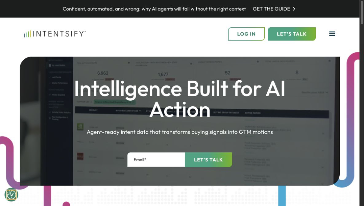 Intentsify official homepage hero screenshot