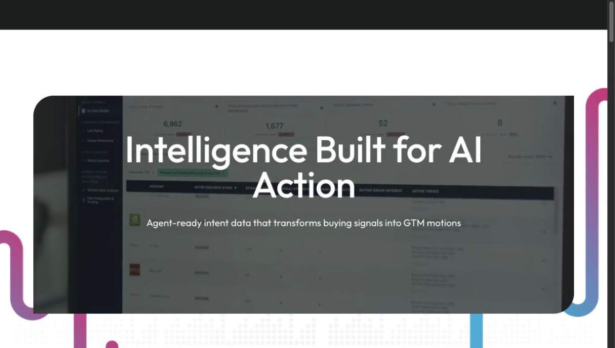 Intentsify homepage hero. Brand names and site imagery belong to their respective owners.