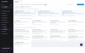 BrandWell automation templates connecting MarketPulse, Outreach, Direct Mail, RankWell, Social Streams, Link Builder, and AIMEE.